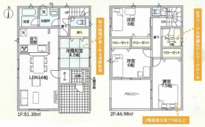 富山市松若町、新築一戸建ての間取り画像です
