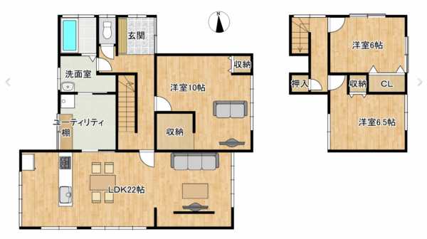 富山市願海寺、中古一戸建ての間取り画像です