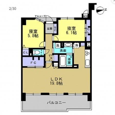 富山市窪本町、マンションの間取り画像です