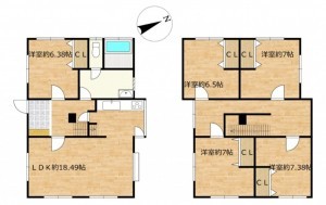 富山市小杉、中古一戸建ての間取り画像です