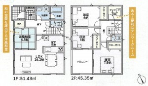 富山市下大久保、新築一戸建ての間取り画像です