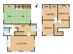 富山市鍋田、中古一戸建ての間取り画像です