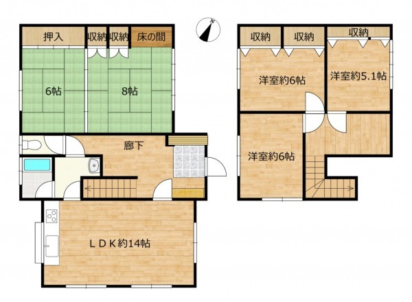 富山市鍋田、中古一戸建ての間取り画像です