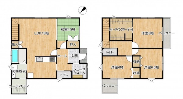 富山市中川原、中古一戸建ての間取り画像です