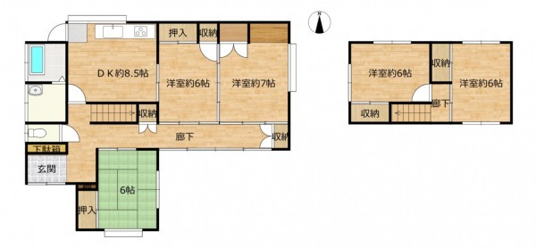 富山市草島、中古一戸建ての間取り画像です