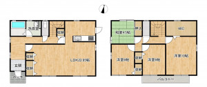 富山市婦中町希望ケ丘、中古一戸建ての間取り画像です