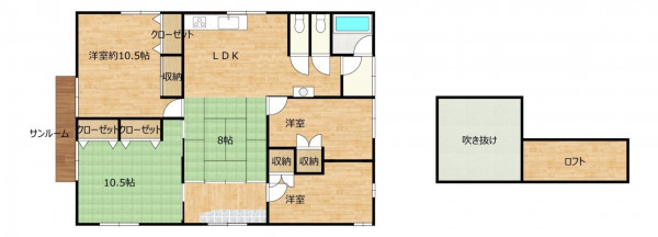 富山市小杉、中古一戸建ての間取り画像です
