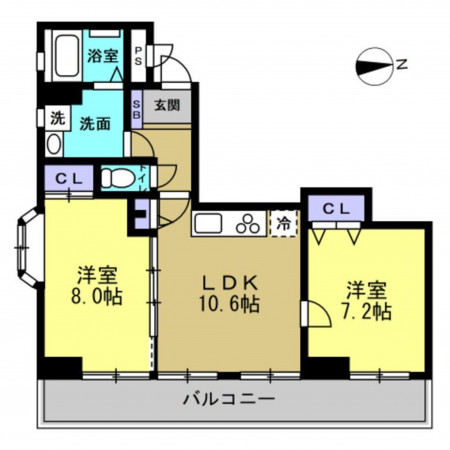 富山市蓮町、マンションの間取り画像です