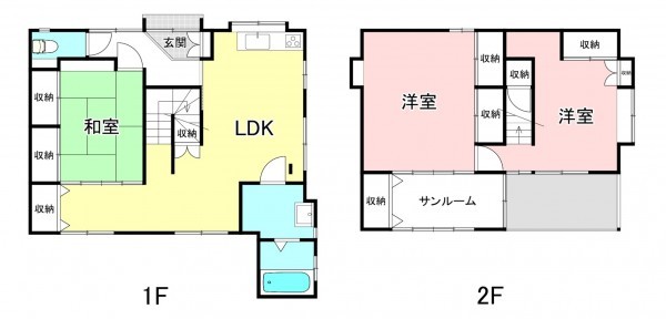 甲斐市中下条、中古一戸建ての間取り画像です