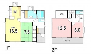 甲府市荒川、中古一戸建ての間取り画像です