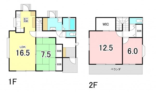 甲府市荒川、中古一戸建ての間取り画像です