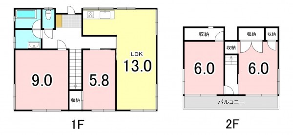 甲斐市西八幡、中古一戸建ての間取り画像です