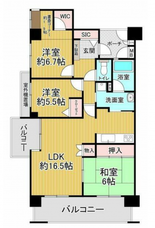 中巨摩郡昭和町西条、マンションの間取り画像です