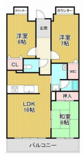 甲府市国母、マンションの間取り画像です