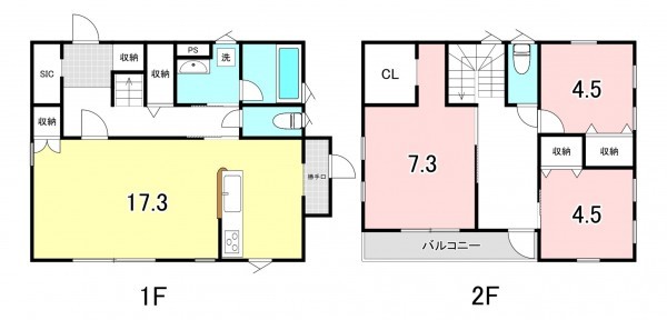 甲府市大里町、中古一戸建ての間取り画像です