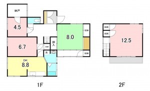 甲府市西田町、中古一戸建ての間取り画像です