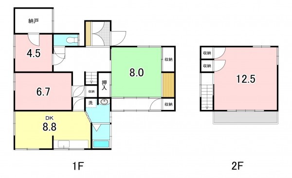 甲府市西田町、中古一戸建ての間取り画像です
