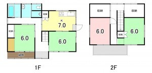 甲府市伊勢、中古一戸建ての間取り画像です