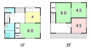 甲府市下飯田、中古一戸建ての間取り画像です