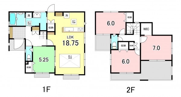甲府市羽黒町、新築一戸建ての間取り画像です