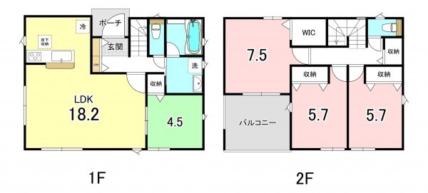 甲斐市篠原、新築一戸建ての間取り画像です