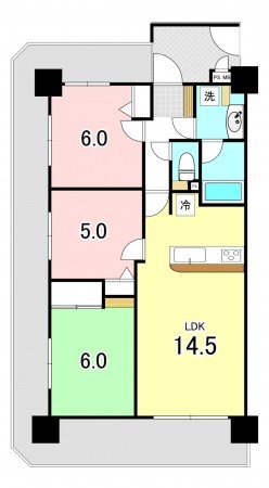 甲州市勝沼町菱山、マンションの間取り画像です