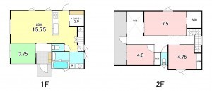 甲府市山宮町、中古一戸建ての間取り画像です