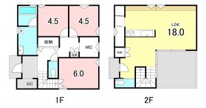 甲府市山宮町、中古一戸建ての間取り画像です