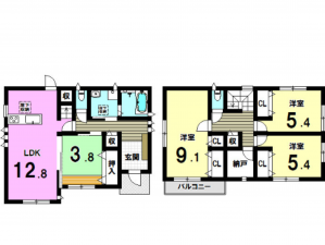 姫路市飾磨区構、中古一戸建ての間取り画像です