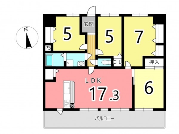 姫路市飾磨区恵美酒、マンションの間取り画像です