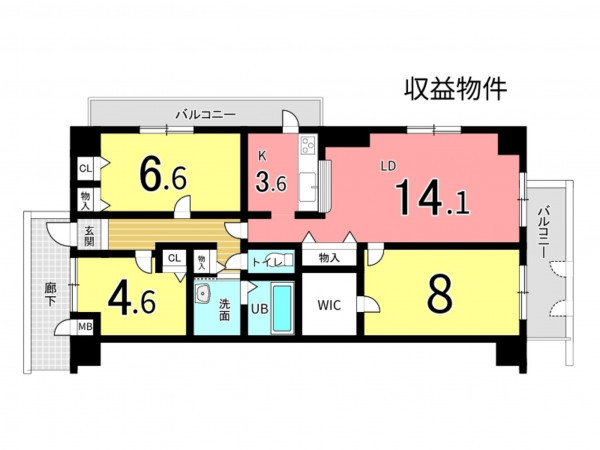 揖保郡太子町馬場、収益/事業用物件/マンションの間取り画像です