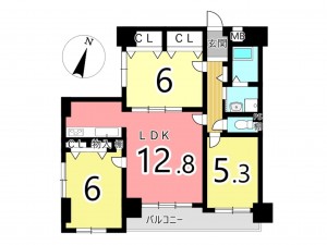 姫路市飾磨区今在家、マンションの間取り画像です