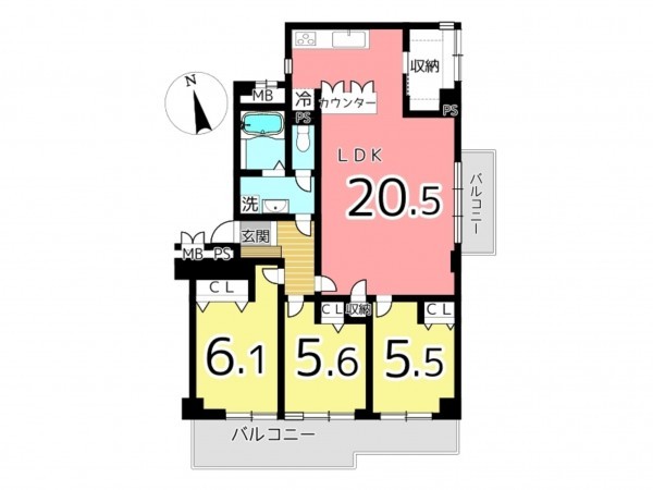 姫路市増位新町、マンションの間取り画像です