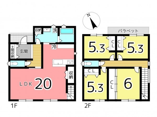 姫路市飾磨区付城、新築一戸建ての間取り画像です