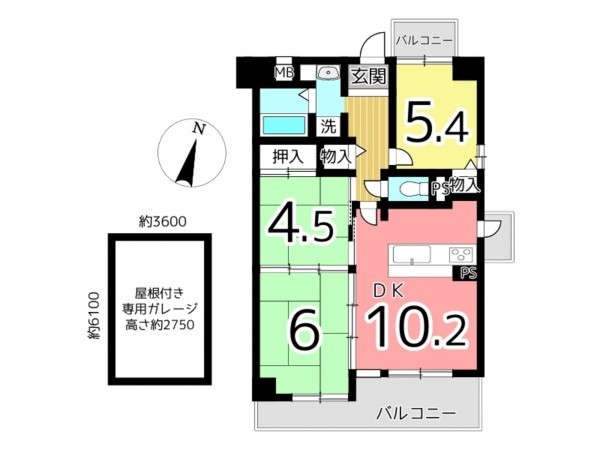 姫路市龍野町、マンションの間取り画像です