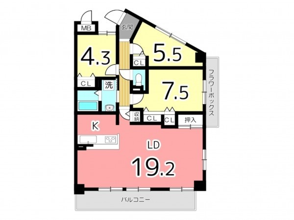 姫路市岡田、マンションの間取り画像です