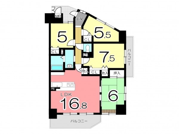 姫路市岡田、マンションの間取り画像です