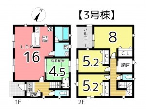 姫路市広畑区蒲田、新築一戸建ての間取り画像です