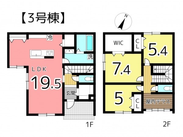 姫路市飾磨区英賀、新築一戸建ての間取り画像です