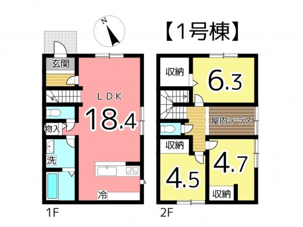 姫路市飾磨区加茂、新築一戸建ての間取り画像です
