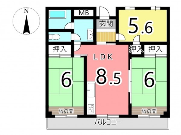 姫路市飾磨区恵美酒、収益/事業用物件/マンションの間取り画像です