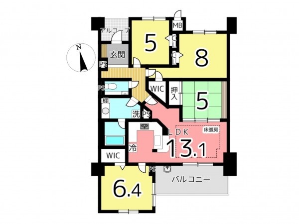 姫路市五軒邸、マンションの間取り画像です