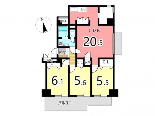 姫路市増位新町、マンションの間取り画像です