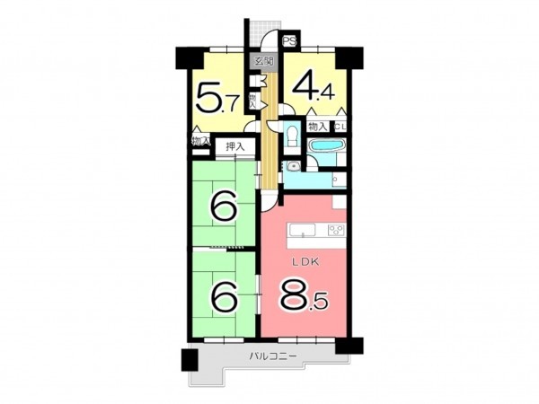 姫路市飾磨区加茂、マンションの間取り画像です