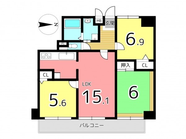 揖保郡太子町馬場、マンションの間取り画像です