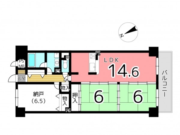 姫路市西今宿、マンションの間取り画像です