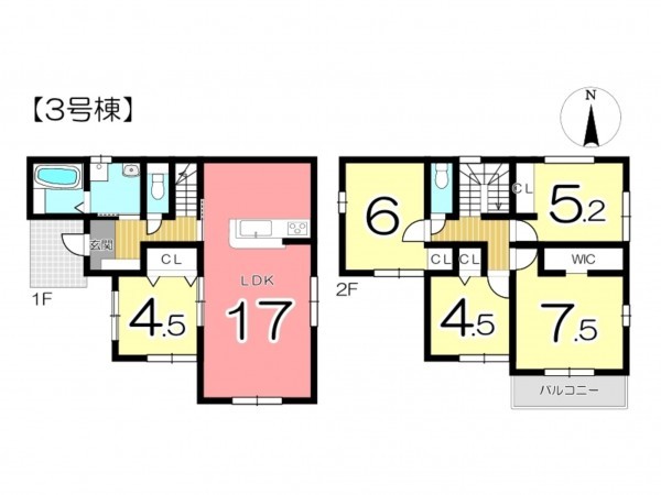 姫路市広畑区蒲田、新築一戸建ての間取り画像です