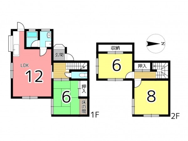 揖保郡太子町東保、中古一戸建ての間取り画像です