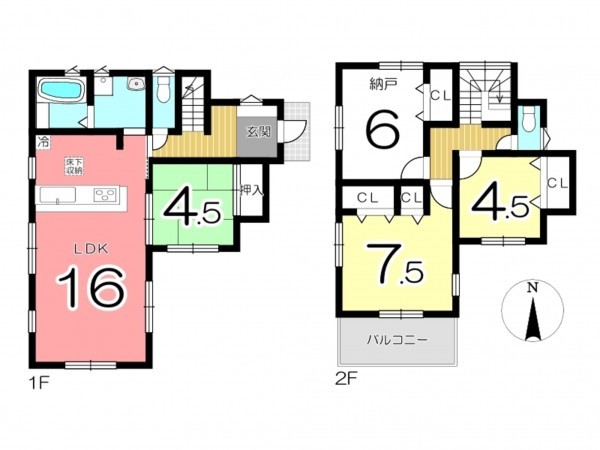 姫路市西夢前台、新築一戸建ての間取り画像です