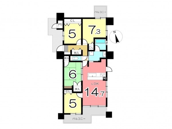 姫路市飾磨区恵美酒、マンションの間取り画像です